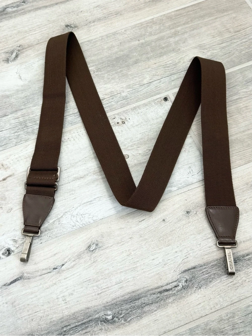 Chanel Brown Nylon Leather Adjustable Shoulder Strap